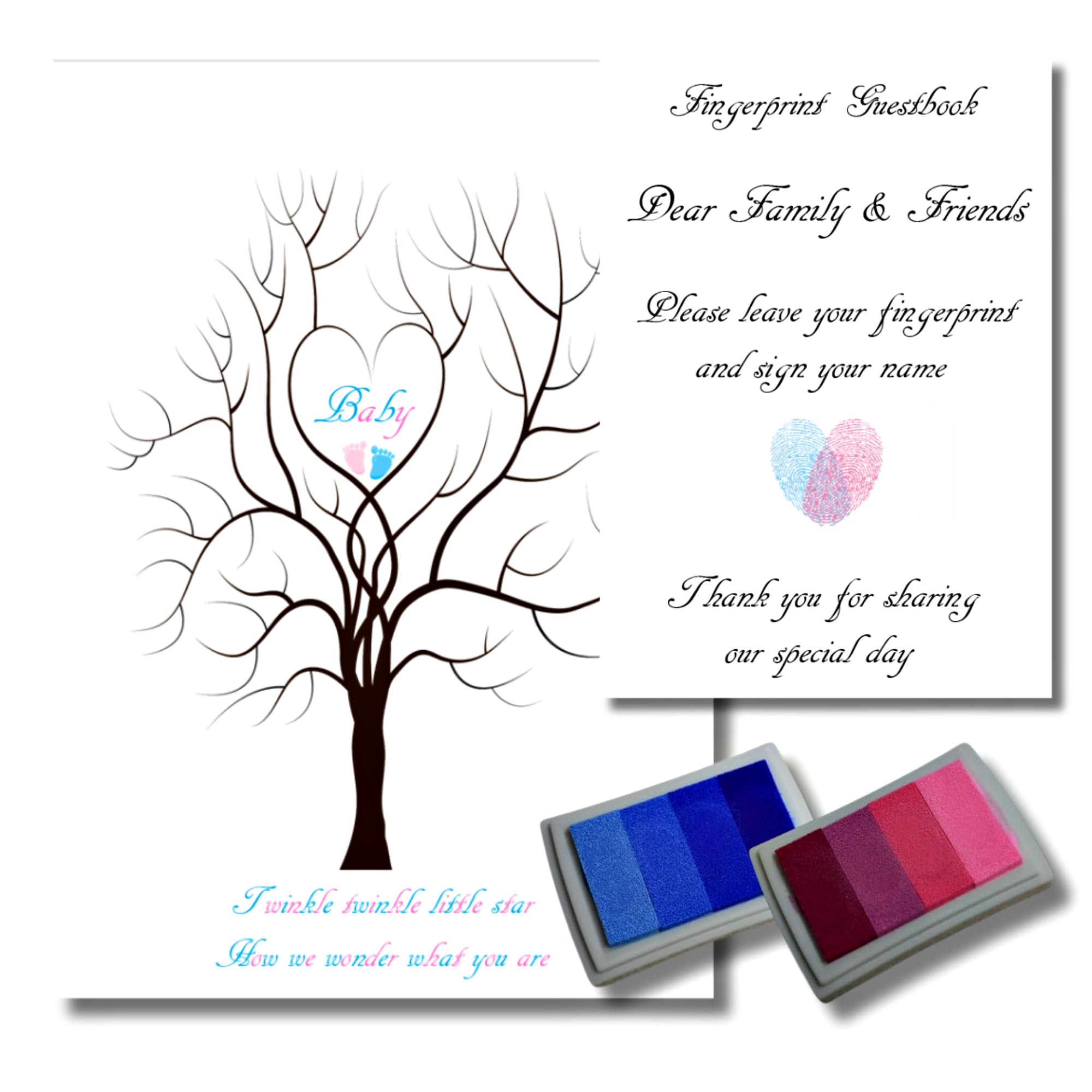 Rainbow Sensation Baby Shower Finger Print Tree Boy or Girl Gender Reveal Prediction Game Twinkle Twinkle Little Star