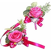 DESUNESS Prom Calla LilyRose Corsage and Boutonniere Set Artificial Rose Wedding Corsage Flowers Prom Party Suit Decoration (Pink)