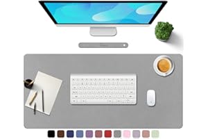 TOWWI PU Leather Desk Pad with Suede Base, Multi-Color Non-Slip Mouse Pad, 32” x 16” Waterproof Desk Writing Mat, Large Desk Blotter Protector (Gray)