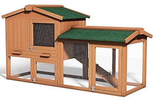 Tangkula Large Chicken Coop, 58‘’ Wooden Hen House Outdoor Backyard Garden Bunny Rabbit Hutch with Ventilation Door, Removable Tray & Ramp Chicken Coop (58 inches)