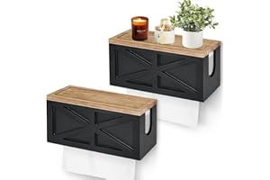 UIPAME Set of 2 Paper Towel Dispenser Wall Mount, Paper Towel Holder Wall Mounted with Lid, Solid Wood Commercial C-Fold, Z-Fold, Trifold Hand Paper Towel Holder Hand Towel Holder for Bathroom Decor(Black)