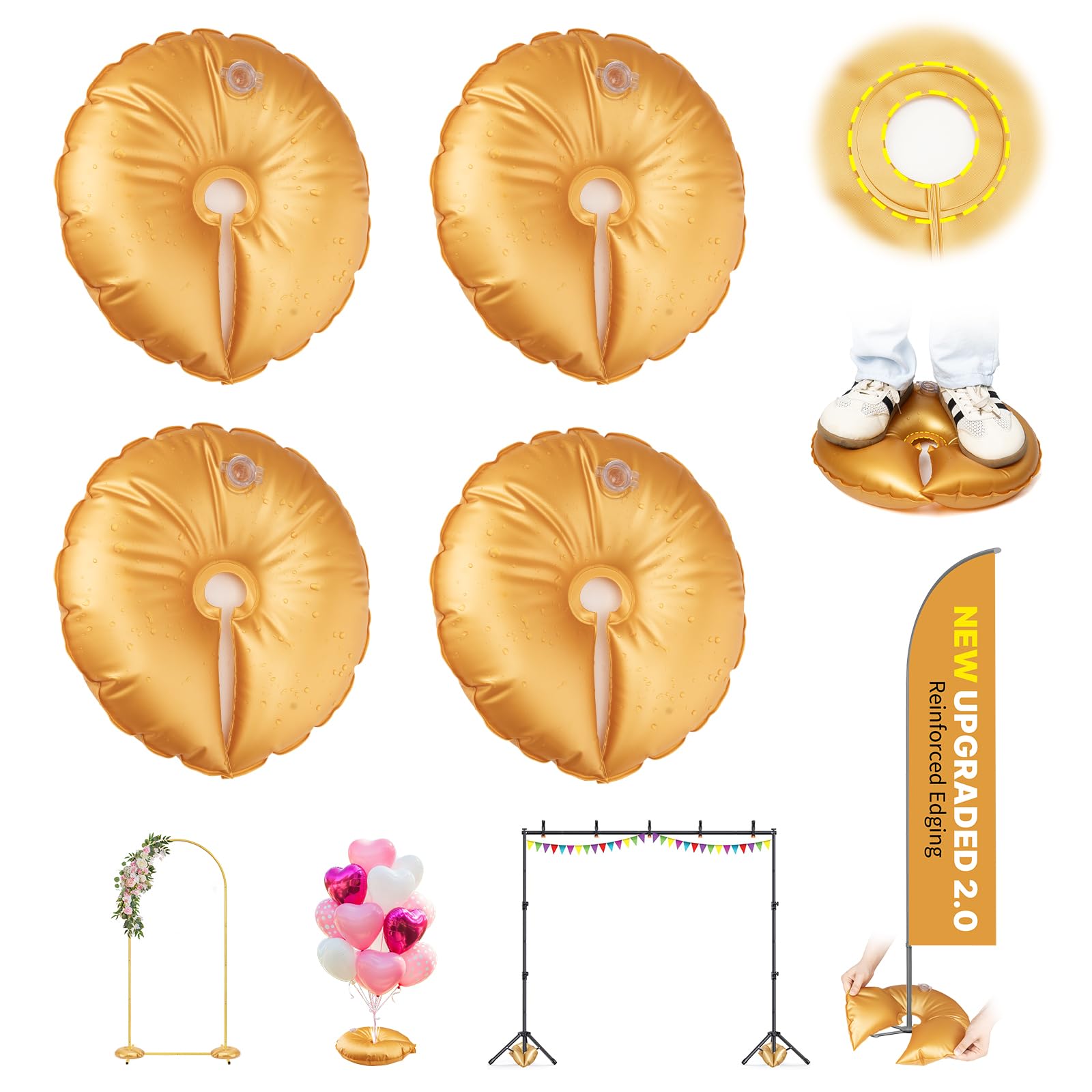 Photo 1 of New 2 Pcs Balloon Arch Weights for Backdrop Stand - 50kg Pressure-Rated Water Fillable Base, Upgraded 5-Layer Thickened Openable Water Bag for Wedding Birthday Party Decor (Each 10 Lbs)