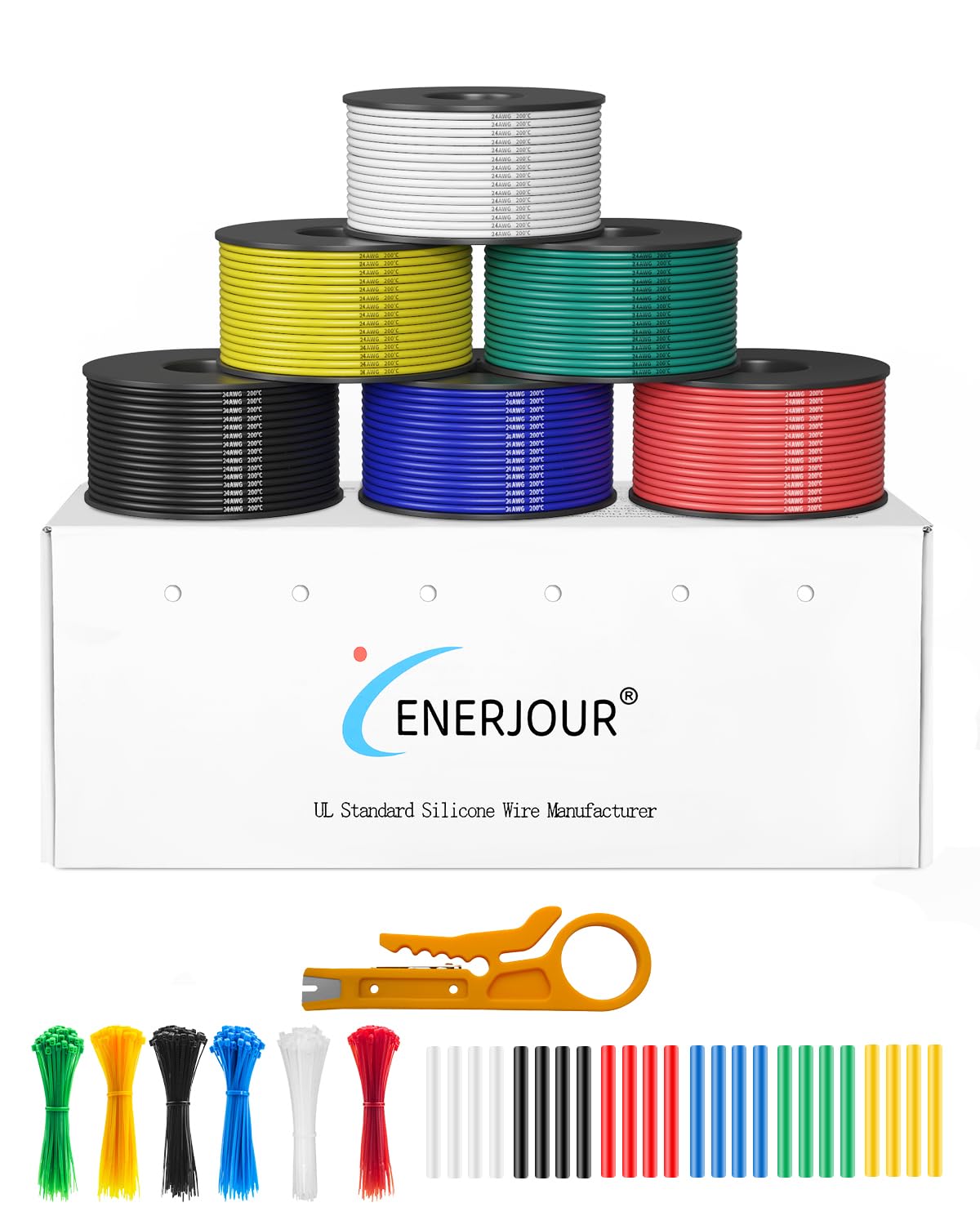 Photo 1 of ENERJOUR 24 Gauge Wire 180FT, 24 AWG Flexible Silicone Cable, 6 Colors Each Wire Spool 30FT, Stranded Tinned Copper Cable Hook up Wiring kit for 12V 24V, DIY, Automotive, Battery, 200?