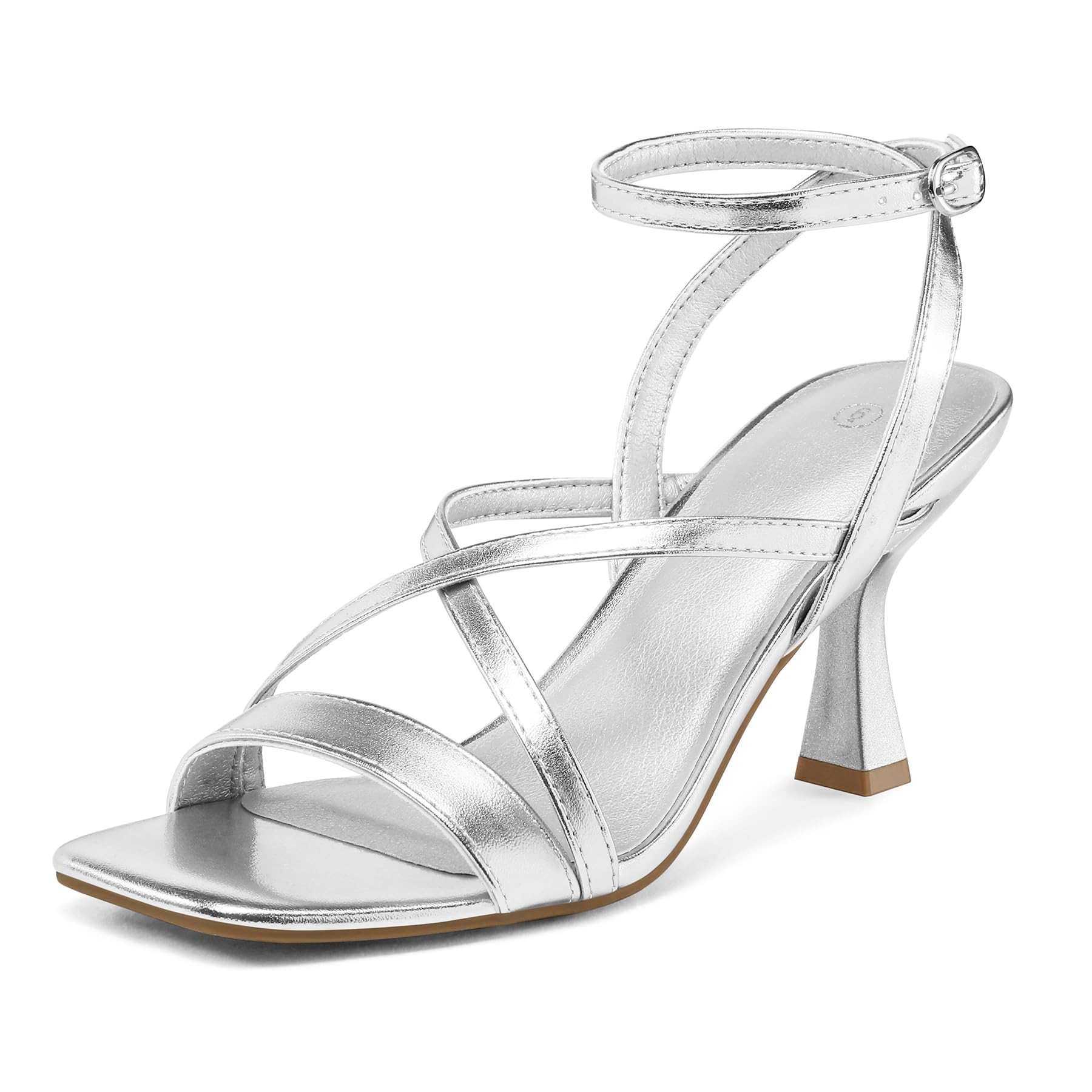 Photo 1 of mysoft Women's Strappy Stiletto Heels Open Square Toe Ankle Strap Dress Shoes 3 Inch Kitten Heeled Sandals
