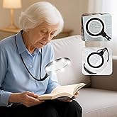 15X Hands Free Magnifying Glass with Light, 1200mAh Rechargeable Neck Magnifier with 12 LED 6 Light Modes Dimmable, Flexible Gooseneck for Reading, Close Work, Sewing, Crafts, Low Vision Seniors