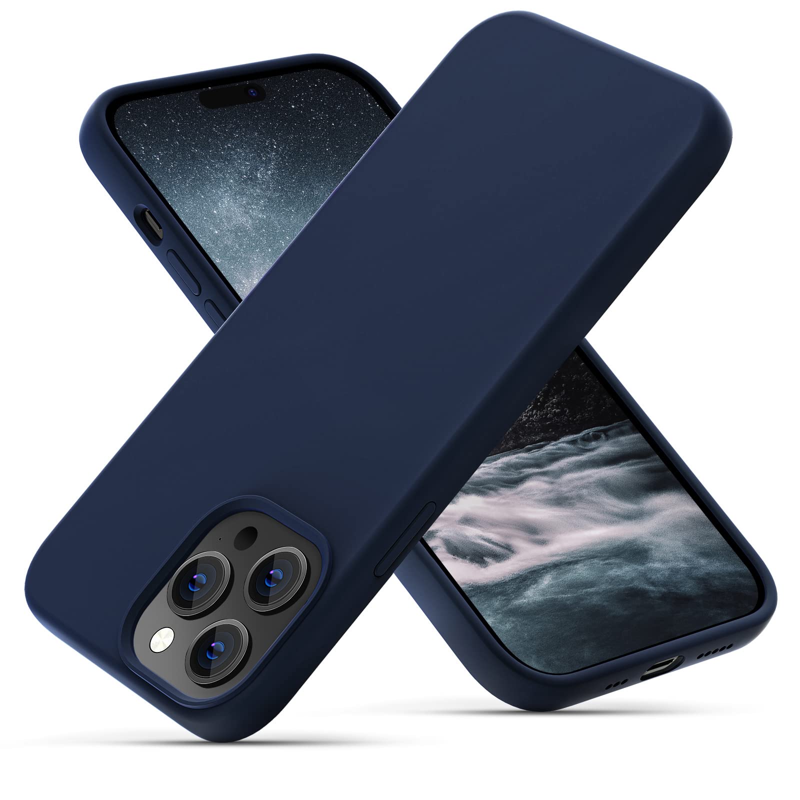 OitiYaa Silicone Case Compatible with iPhone 14 Pro Case 6.1 Inch, Soft Ultra Slim Protective Shockproof Liquid Silicone Phone Case with Anti-Scratch Microfiber Lining,Navy Blue
