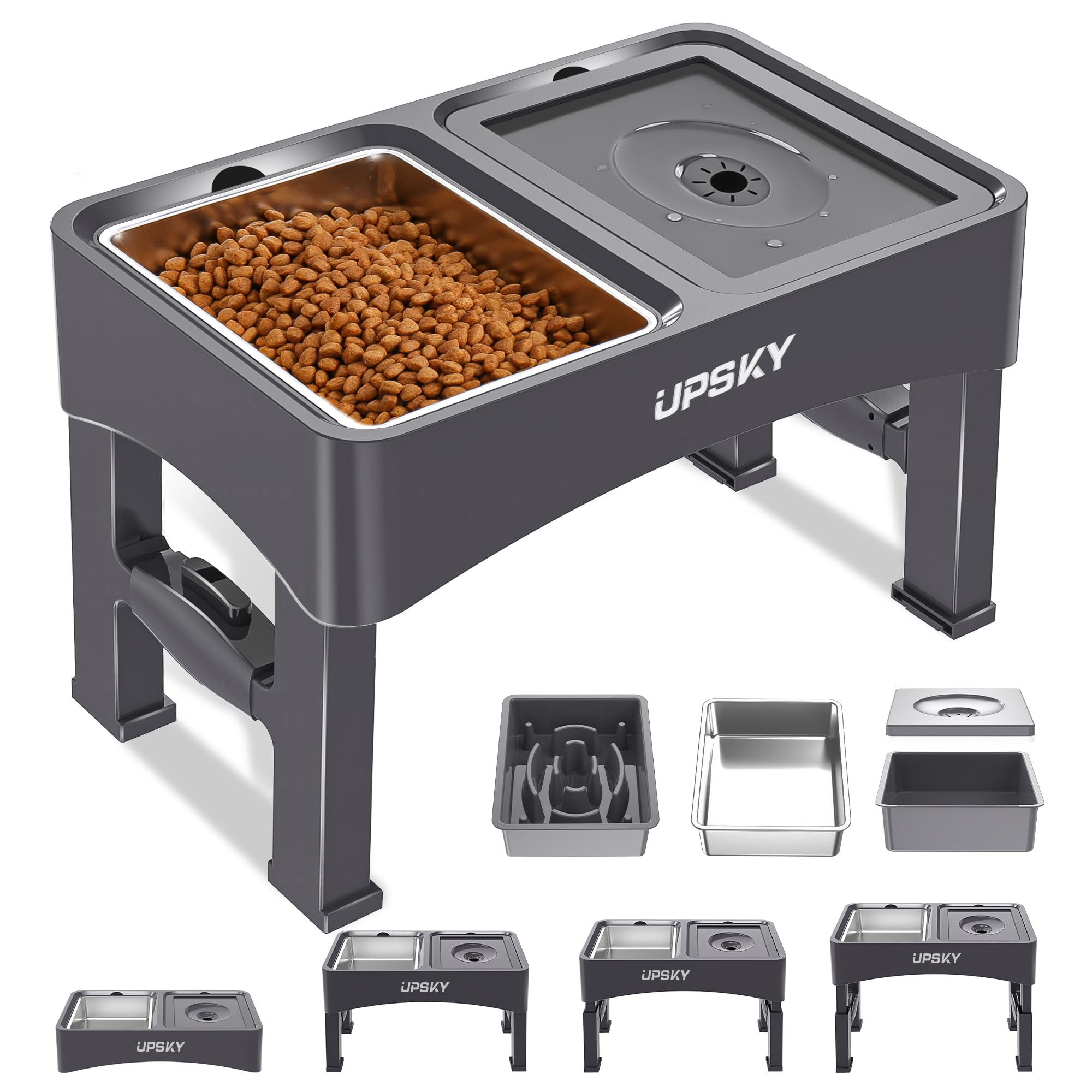Photo 1 of UPSKY 3-in-1 Elevated Dog Bowls Slow Feeder, Adjustable Stand, No Spill Water Dispenser, Stainless Steel Food & Water Bowl for Small Medium Dogs