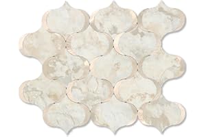 OYASIMI 10 Sheet Arabesque Peel and Stick Backsplash Tile, Stick on Backsplash for Kitchen and Bathroom Wall, Ecru Beige Stone Look PVC Mixed Metal Aluminum
