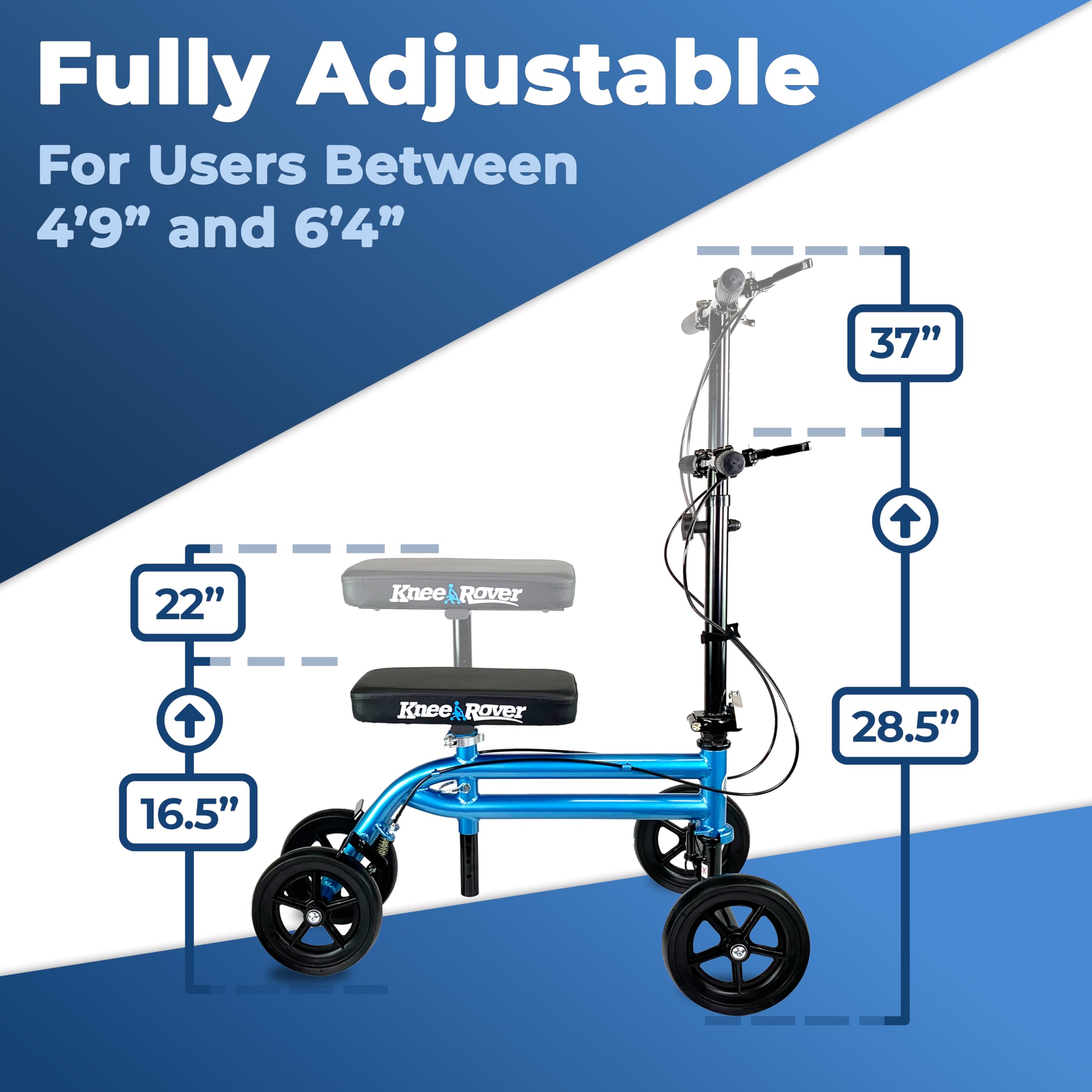 KneeRover Economy Steerable Knee Scooter – Foldable Mobility Aid & Knee Walker with Adjustable Handlebar and Comfortable Knee Pad for Adultss (Blue)