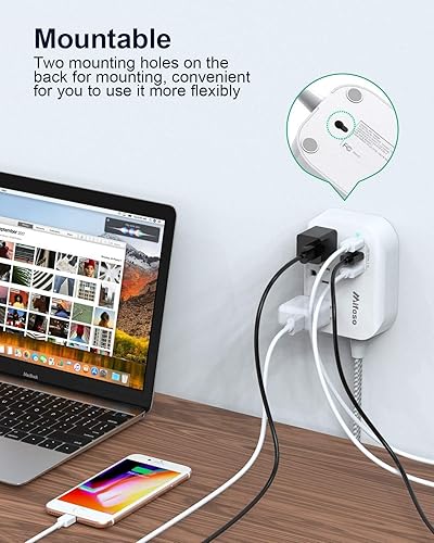 Mifaso 6-in-1 Power Strip With 3 Outlets & USB Ports - Desktop Charging Station With Anti-Skid Base