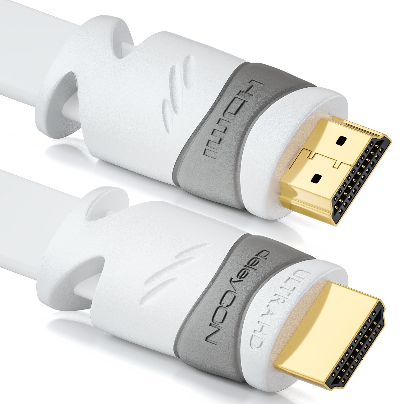 deleyCON 10m (32.81 ft.) Flat HDMI Cable - Compatible to HDMI 2.0 to 1.4 - UHD 4K 3D 1080p 2160p ARC - High Speed with Ethernet - White