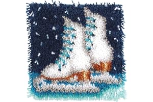 DL-YTG Latch Hook Kits Pillow Snow Shoes Crochet Yarn Cushion Colour Pre-Printed Canvas Rug Needlework DIY Pillowcase Hook and Latch Kit Christmas Home Arts Crafts Sofa Decoration 42x42cm/17 X17