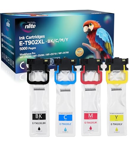Yenory T902XL Ink Remanufactured For T902xl Ink Cartridges T902 XL T 902xl T902XL120 T902XL220 T902XL320 T902XL420 For Workforce Pro WF-C5210 WF-C5290 WF-C5710 WF-C5790 Printers ( C M Y BK