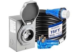 Gloppers 50 Amp Generator Cord and Power Inlet Box, 15FT Generator Cords 50 Amp,125V/250V Generator Power Cord NEMA14-50P/SS2-50R Twist Lock Connector