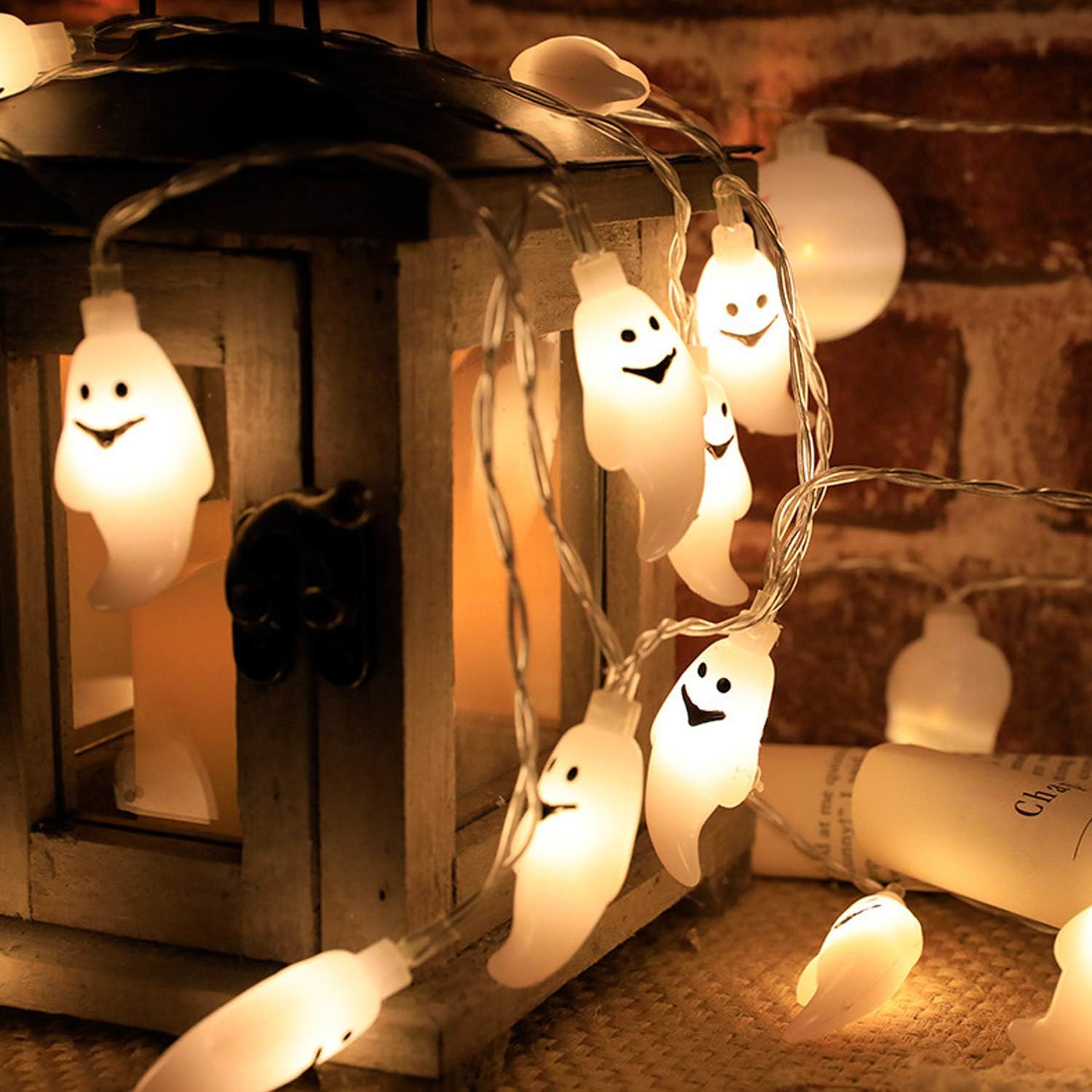 Set of 2 Halloween String Light Decorations-230 Total 60 LED＆21.6 FT Battery Operated with 2 Modes Steady/Flickering Lights, Indoor Outdoor Halloween Party Decorations for Pumpkin and Ghost Fairy : Garden & Outdoor
