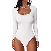 ANRABESS Women Scoop Neck Bodysuits Long Sleeve Tops 2025 Fall Slim Fit Ribbed Knit Sexy Soft Basic Shirts Fashion Outfits