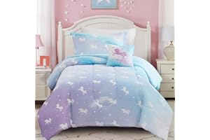 Wink Deer Twin Comforter Set for Girls-3 Pieces Unicorn Glow in The Dark Twin Bedding Sets for Kids,1 Comforter,1 Sham and 1 Decor Pillow