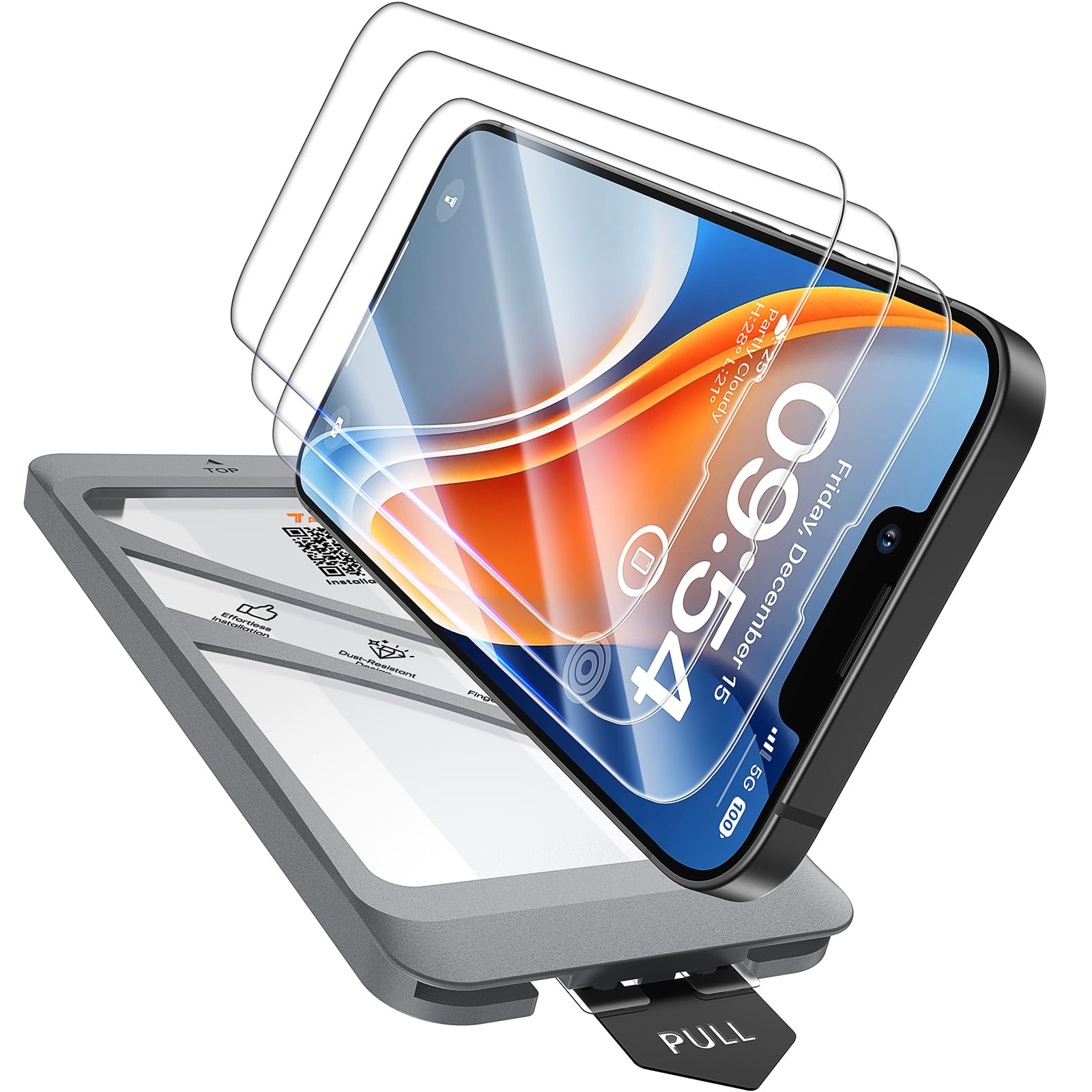 Photo 1 of TAURI 4 in 1 for iPhone 13 Screen Protector, 3 Pack Tempered Glass Film + 1 Dust Free Easy Installation Tool, [9H Hardness] Bubble Free Micro-curved Edges HD Screen Protector for 13