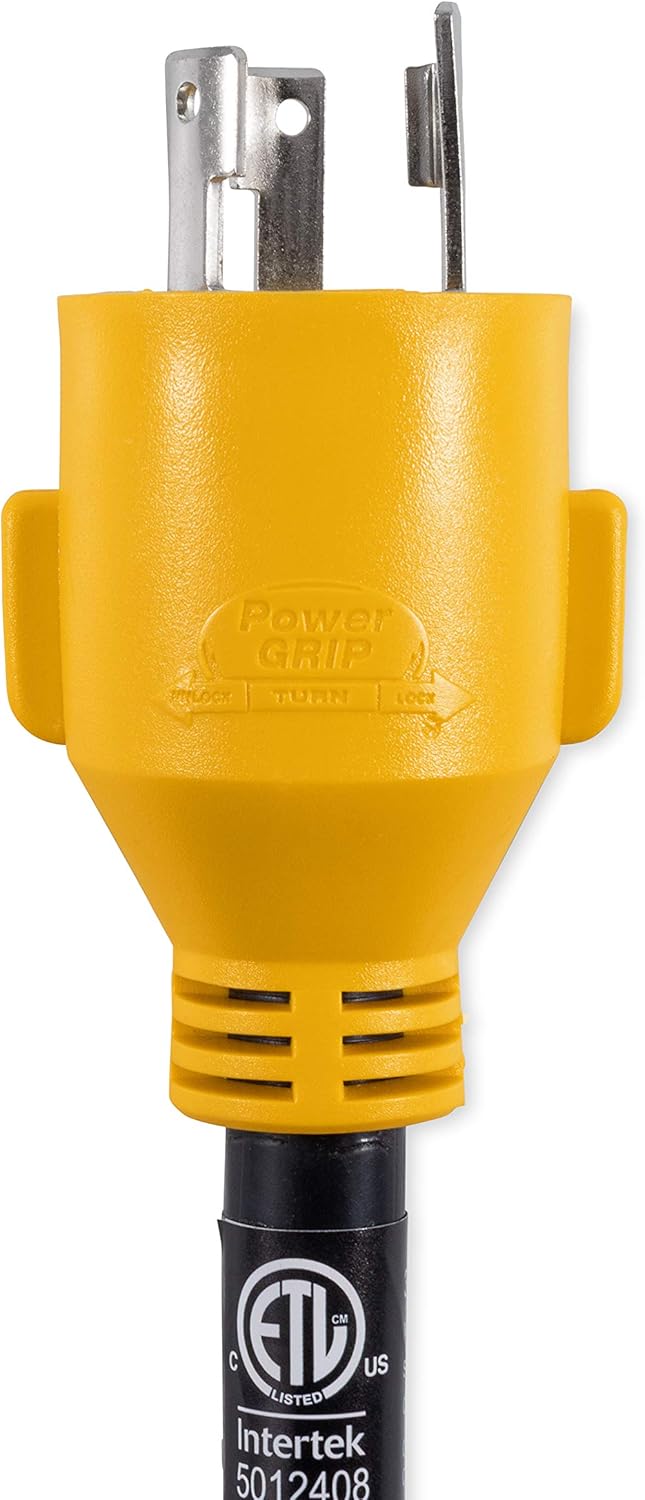 Camco 12" L5-30 AMP Locking 3-Prong Plug / TT-30 30 AMP Standard Receptacle PowerGrip Generator Adapter (55272): Automotive