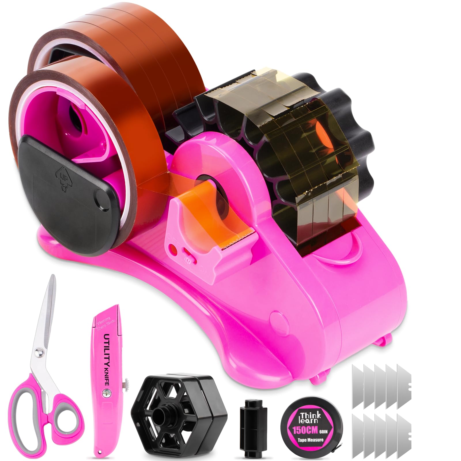 Photo 1 of THINKLEARN Pink Heat Tape Dispenser Sublimation - Heat Transfer Tape Dispenser with Cutting Set, 1 '' & 3'' Core, Multi-Roll Cut Tape Dispenser for Crafting, PreCut 1.4'' Pieces