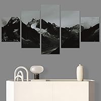 SIGNWIN 5 Panel Canvas Wall Art Monochromatic Mountains for Home Decorations Ready to Hang - 60