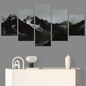 SIGNWIN 5 Panel Canvas Wall Art Monochromatic Mountains...