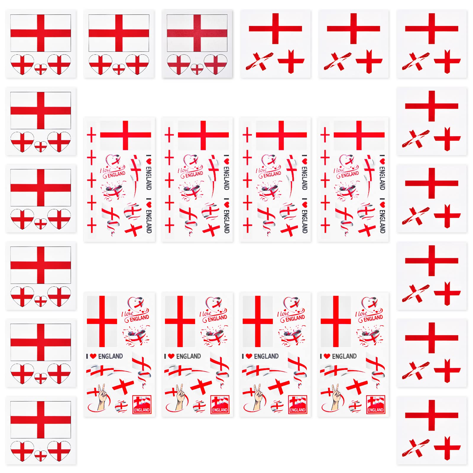 AhfuLife 24 Sheets England Flag Tattoos for 2025 Women's Euro Football Decorations, England Temporary Tattoo Transfer Stickers for St.George's Day Six Nations Rugby Fan Party Decorations — image 1