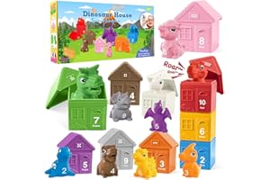 DINOTRONIC 20 Pcs Learning Toy for Toddlers 1 2 3 Year Old,Montessori Toys with Dinosaur Finger Puppets & Stacking House,Counting & Matching & Sorting Fine Motor Games,Toys for 1+ Year Old Baby
