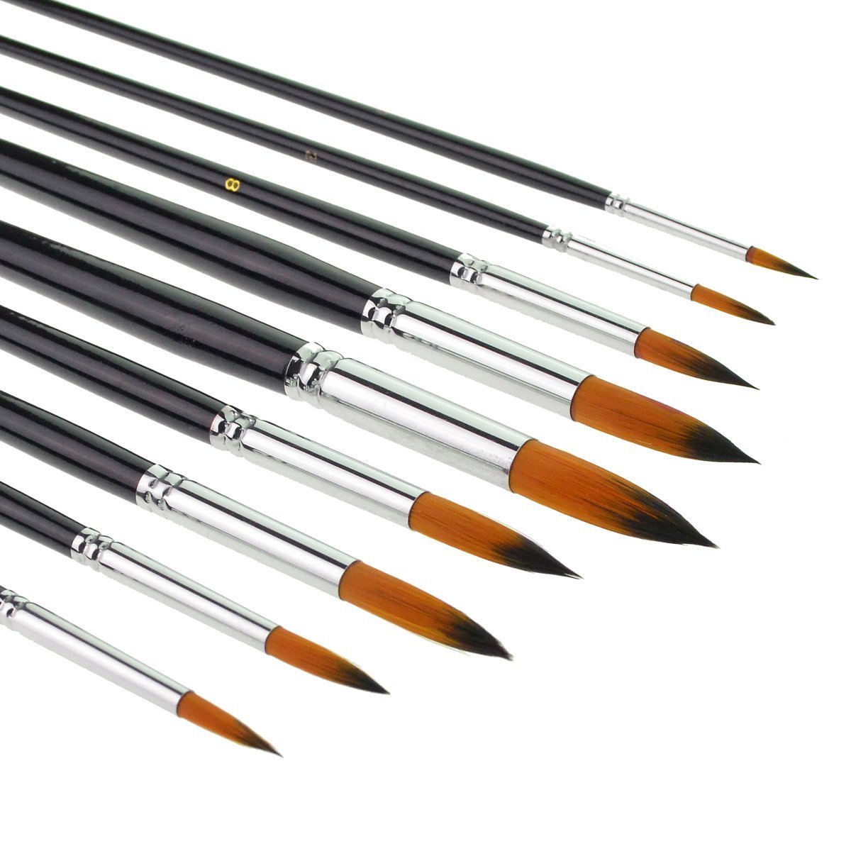 9pcs Round Pointed Tip Pony Hair Artists Filbert Paintbrushes