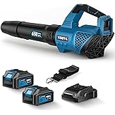 Leaf Blower Cordless, 650CFM Electric Leaf Blowers with 2 x 5.2Ah Batteries and Charger, 3 Speed Modes, 1 x Adjustable Shoulder Strap, Powerful Blowers for Lawn Care, Patio, Dust, Blowing Leaves