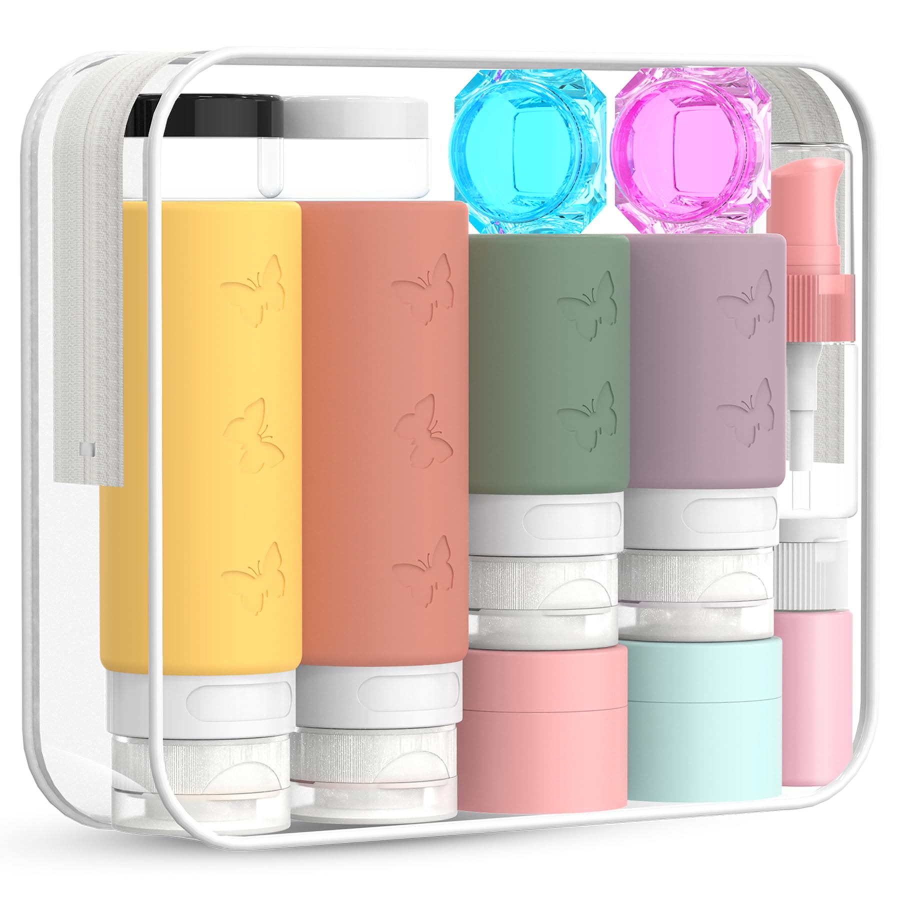 PLUSYES 26 Pack Squeezable Silicone Travel Bottles Set - Empty, Leak-Proof, Refillable Containers for Toiletries, TSA Approved Travel Accessories for Women, Airplane Travel Essentials