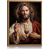 Framed Jesus Wall Art Christ Portrait Pictures Canvas Prints Religious Christian Poster Print Painting Church Prayer Room Living Room Church Decor Faith-Inspired Art Ready to Hang 12X16 Inch