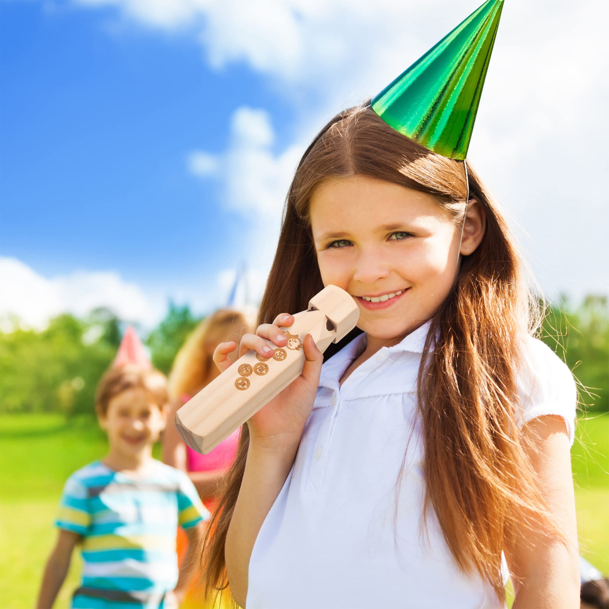 Tatuo 2 Pcs 7.4 Inch Train Whistles for Kids Wooden Train Whistle 4 Tones for Party Favors Party Noisemaker Random Style