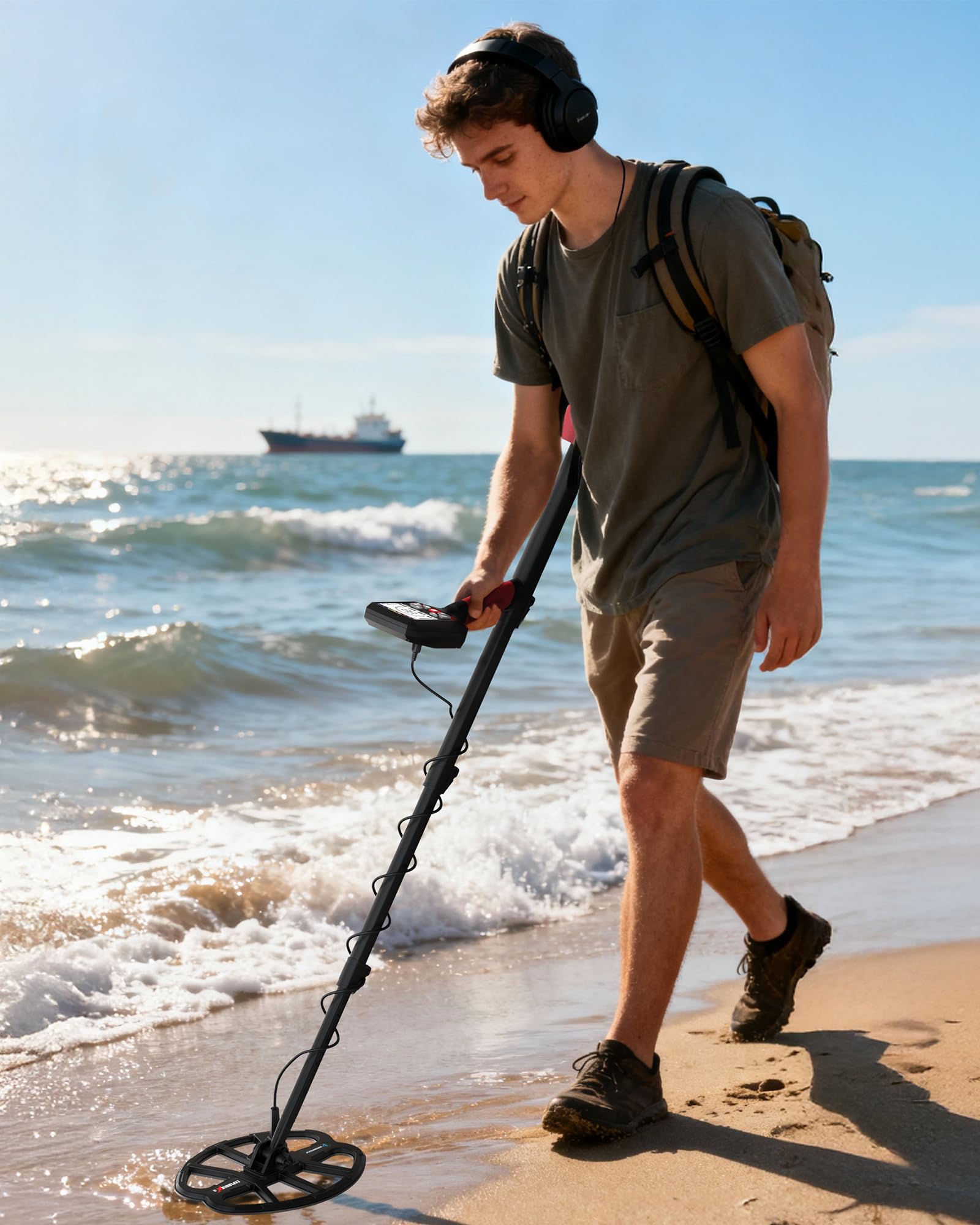 KAIWEETS Metalldetektor Profi, wasserdichte Doppel-D-Spule, 5 Modi Goldsuchgerät mit Upgrade Teleskopstange, Wiederaufladbarer Akku, Pinpointer, Verbesserter Grabungsmesser, Regenabdeckung (Rot) 9