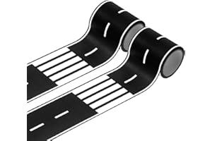 Gtziqa 2 Pack 32.8 ft x 2 in Black Road Track Tape, Race Track Tape Toy Car Tracks Roadway Finish Line Tapes, No Residue Easy to Tear Table Runner Road Sticker for Race Car Birthday Party Decorations