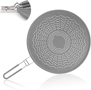 13” Silicone Splatter Screen Pan Cover with Folding Handle, Heat Insulation Cooling Mat, Strainer, Drain Board, Oil Splash Guard for Frying Pan