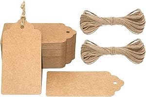 G2PLUS Kraft Paper Gift Tags with String, 100PCS Blank Gift Tags, Christmas Gift Tag, Holiday Hangtags for Gift Wrapping, DIY Arts & Crafts, Halloween(2X 4 in)