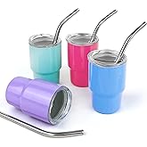 TOSPARTY 4 PCS 3oz Mini Tumbler Shot Glass With Straw and Lid Stainless Steel Blank Sublimation Mini Shot Glass Tumblers 3oz for Wedding Party Birthday Party Favors 4 Colors