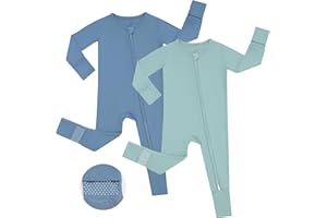 JunNeng Viscose from Bamboo Sleeper with Mittens, 2 Way Zipper Baby Boy Pajamas, Non Slip Sleep'N Play Romper