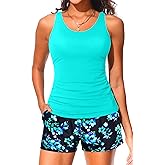 Tankini Swimsuits with Shorts - Two Piece Swimsuits Tummy Control Bathing Suits with Two Side Pockets 2025
