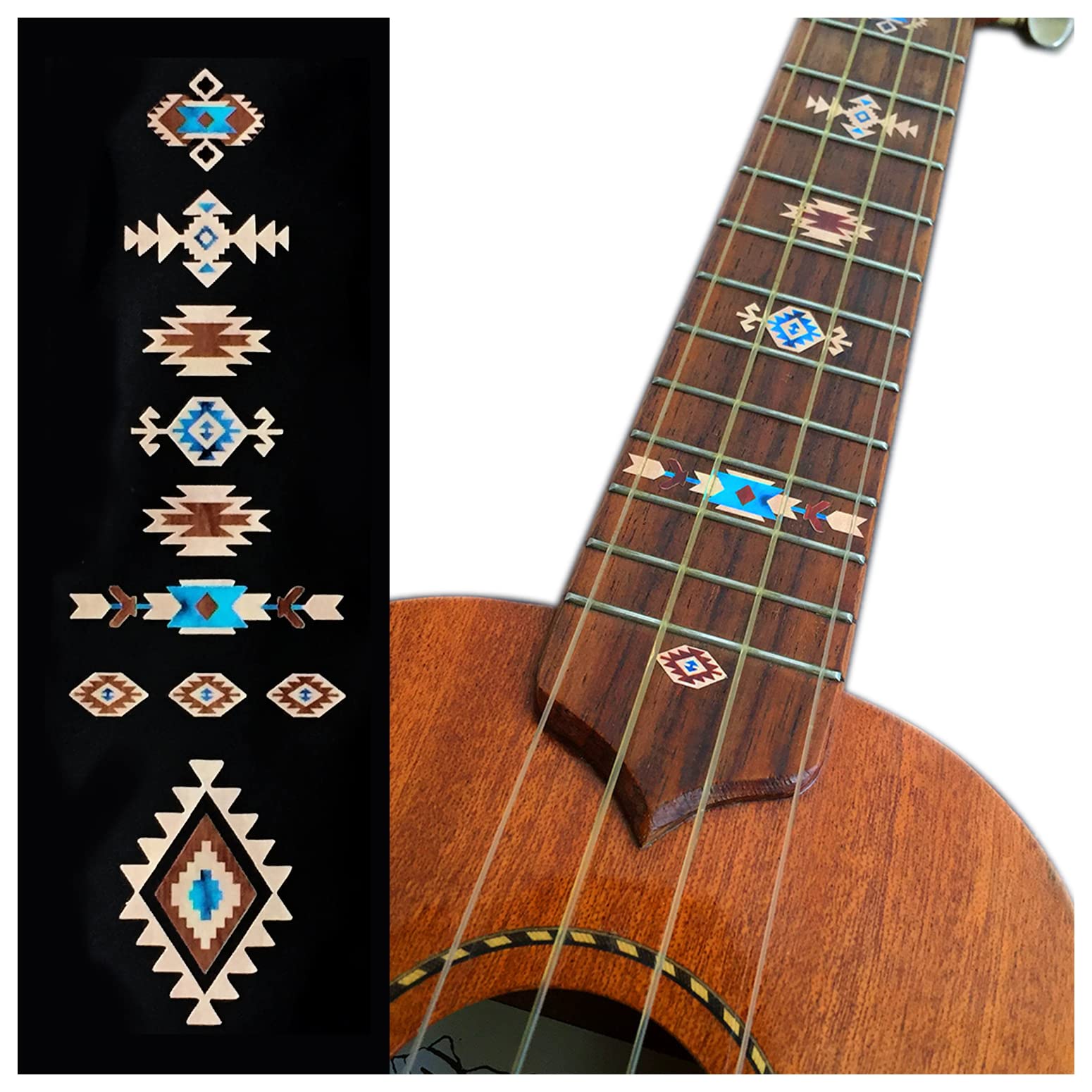 Inlaystickers Fret Markers for Ukuleles - Native American Style Ethnic Pattern - Natural UKF-295NA-NA