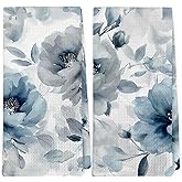 Dibor Blue Floral Bathroom Decor,Floral Kitchen Towels Dishcloth Set of 2, Blue and White Bathroom Decor Dish Towels, Cottagecore Flower Decorative Dish Towel Hand Tea Towel for Home Kitchen, 16x24