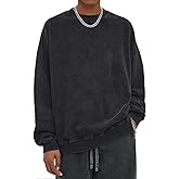 BINTEHGS Mens Oversized Vintage Sweatshirts Acid Wash Plain Crewneck Sweatshirt Streetwear Unisex Distressed Couple Pullover