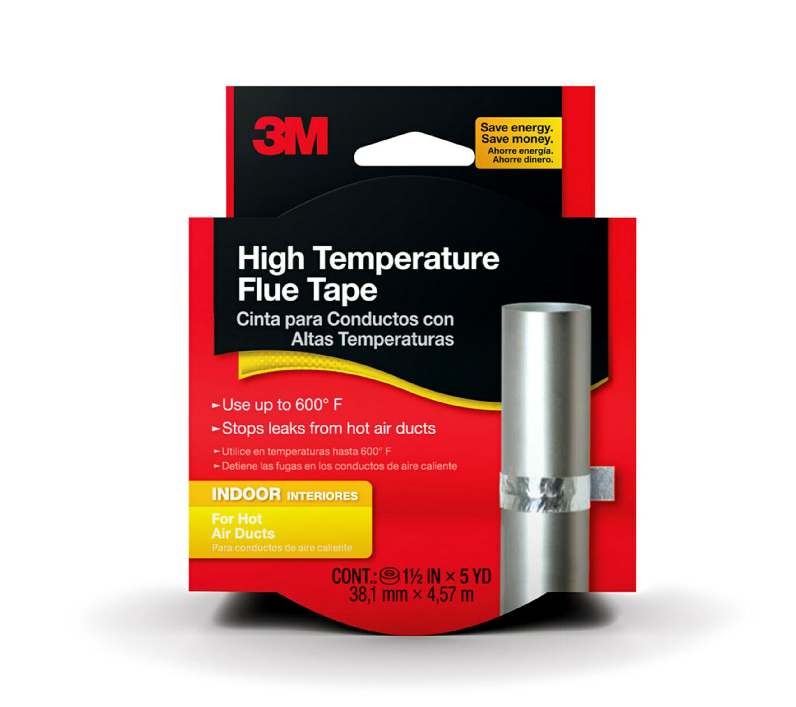 3M High Temperature Flue Tape, High Heat Sealing Tape up to 600 degrees, 1.5' in x 15" ft Roll, Stops leaks from hot air ducts, Made in the USA, Silver (2113NA)