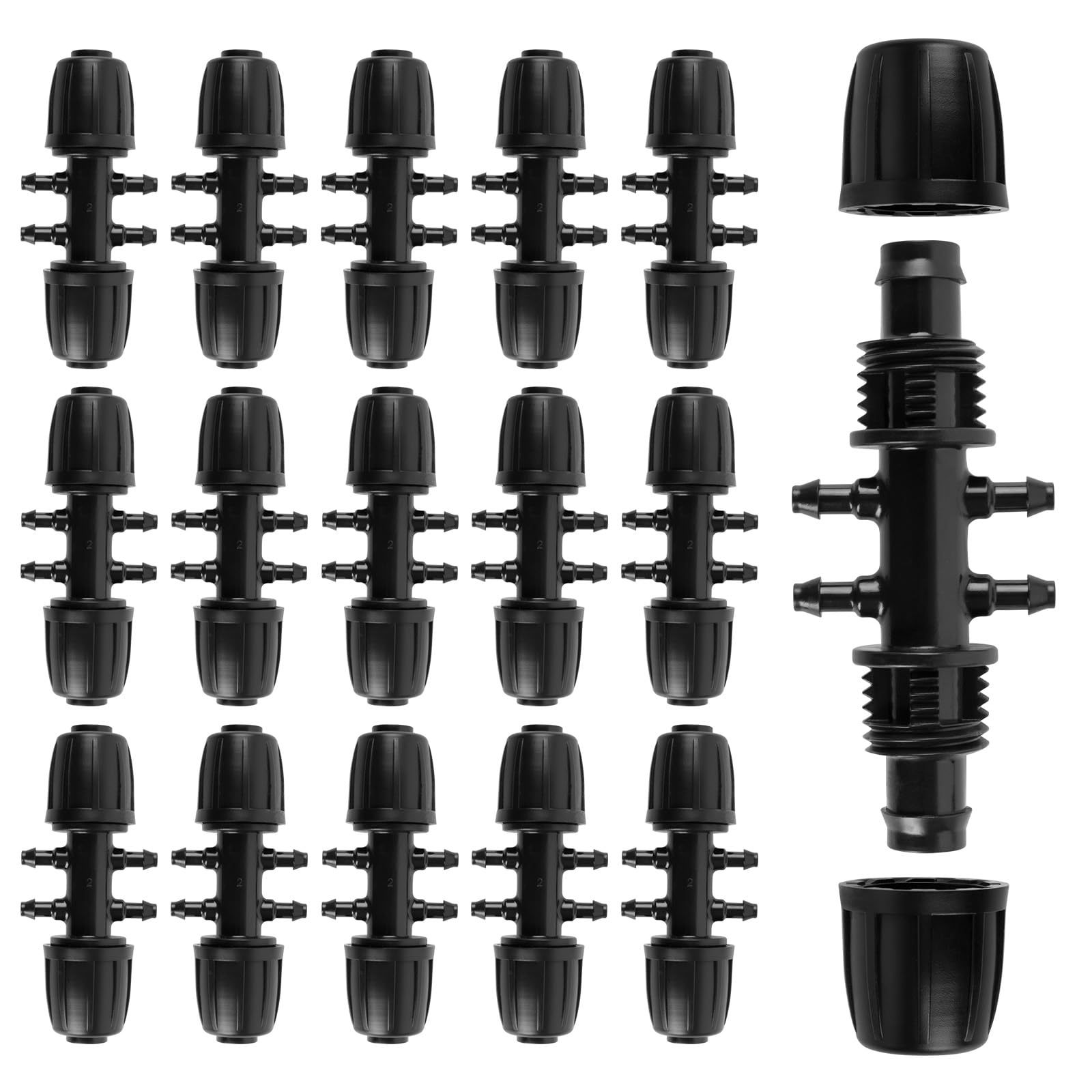 Hydrogarden Tee 1/2 Inch to 1/4 Inch Irrigation Barbed Tee Connectors for Drip Irrigation, Anti-Drop Patio 6-Way
