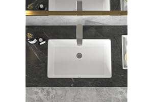 Undermount Bathroom Sink - Sarlai 21 x 13 inch Rectangular Vessel Sink Undermount Modern White Ceramic Rectangle Sink, Vanity Sink Art Basin with Overflow, Interior Bowl Size 18.9"x11.8"x4.75"