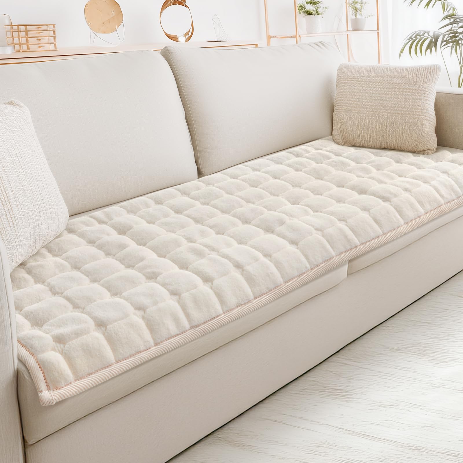 Photo 1 of LOOBANI Couch Cover for Dogs Washable: Fuzzy Sofa Covers Pet Friendly 27.6" x 59", Thick Dog Couch Cover Protector Pads Mat for Sofa Non-Slip, Cream