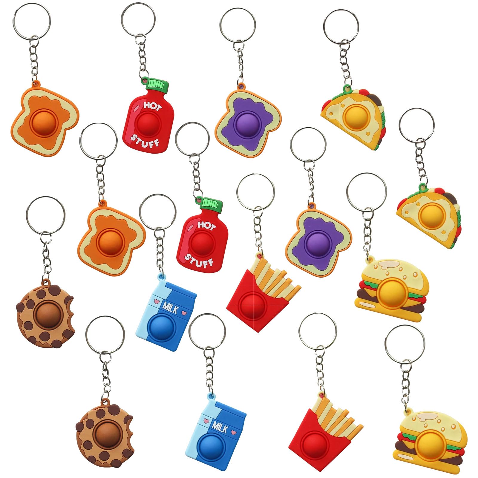 16 Pcs Fidget Keychain, Pop It Sensory Toys for Stress Relief, Mini Silicone Push Popper Keyrings for Kids Adults, Cute Party Bag Filler Gift, Anti-Anxiety Pocket Toy