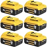 Ibanti Upgraded to 12000mAh Replacement for Dewalt 20V Max Battery Compatible with Dewalt 20V Batteries DCB208 DCB207 DCB206 DCB204 DCB203 DCB201 DCB200 DCD/DCF/DCG Series Tools(6 Packs)