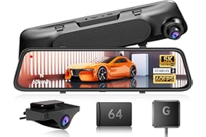 MARTALK 5K Mirror Dash Cam with 60fps WDR Backup Camera,12" Rear View Mirror Camera for Car & Trucks, Front and Rear Dual Dash Camera 4K 2160P, Night Vision, Parking Assist, Included 64GB Card & GPS